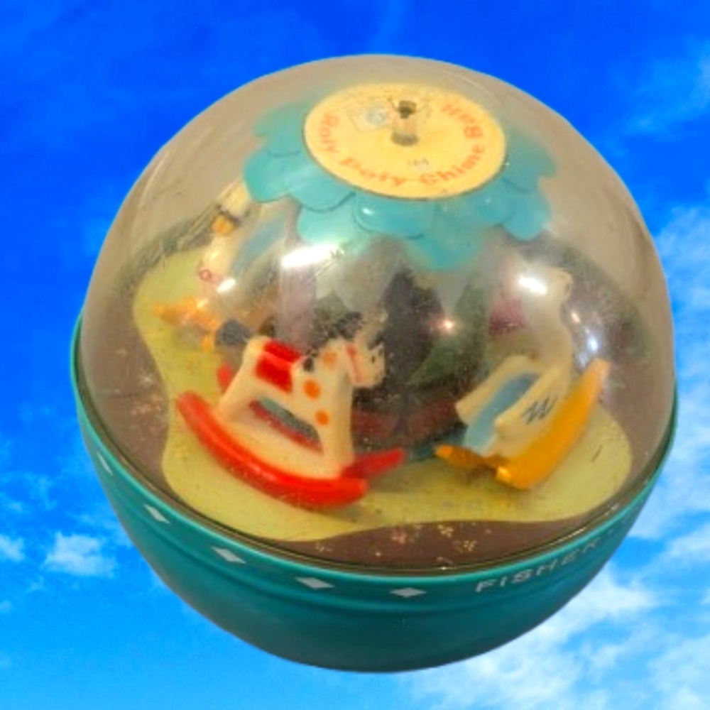 Vntg. Fisher Price Roly Poly CHIME BALL Swans & Horses Weighted